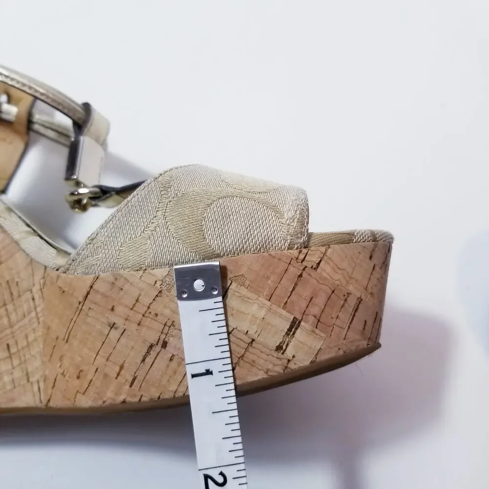 Coach Ivory Metallic Cork Wedge Sandals - Picture 10 of 13